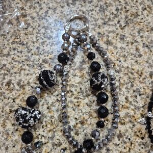Elegant Black and Silver Beaded Phone Charms/accessories